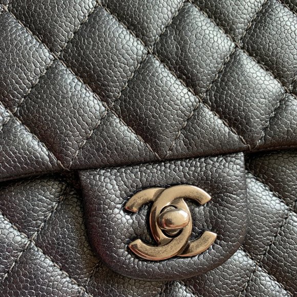 Chanel medium classic caviar bag pearly charcoal - Picture 7 of 13